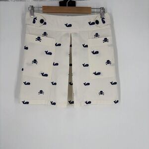 Libertine For Target Skirt Womens 7 White‎ Embroidered Whale Skull Nautical Mini